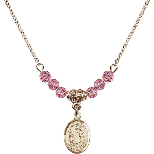 14kt Gold Filled Saint Cecilia Birthstone Necklace with Rose Beads - 9016