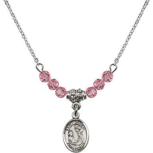 Sterling Silver Saint Cecilia Birthstone Necklace with Rose Beads - 9016