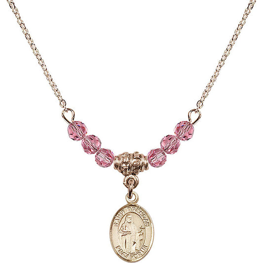 14kt Gold Filled Saint Brendan the Navigator Birthstone Necklace with Rose Beads - 9018