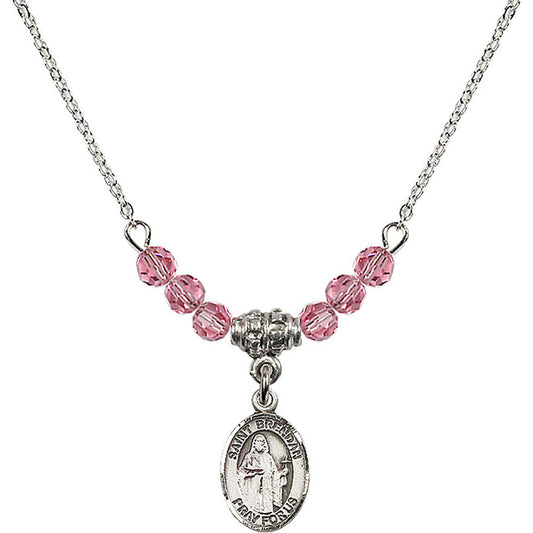 Sterling Silver Saint Brendan the Navigator Birthstone Necklace with Rose Beads - 9018
