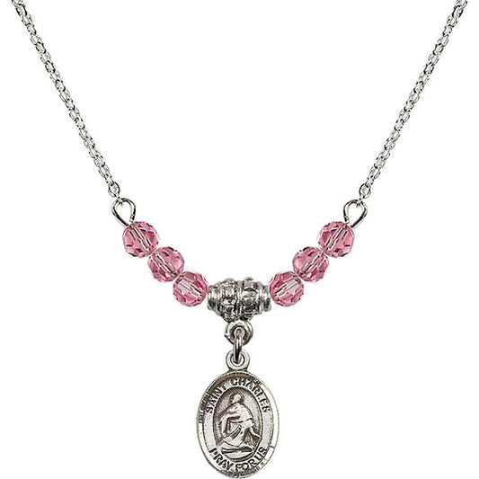 Sterling Silver Saint Charles Borromeo Birthstone Necklace with Rose Beads - 9020