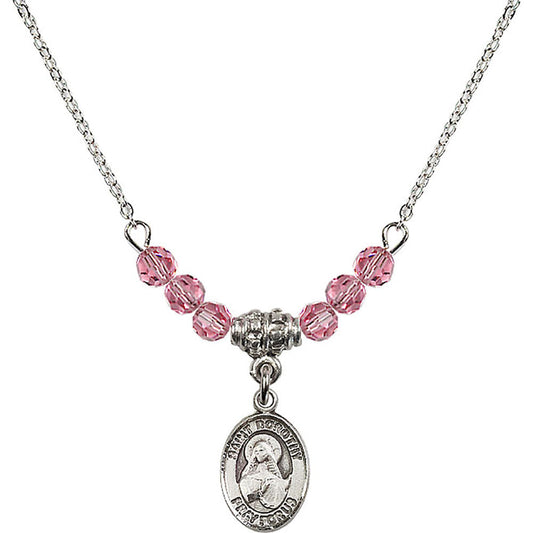 Sterling Silver Saint Dorothy Birthstone Necklace with Rose Beads - 9023