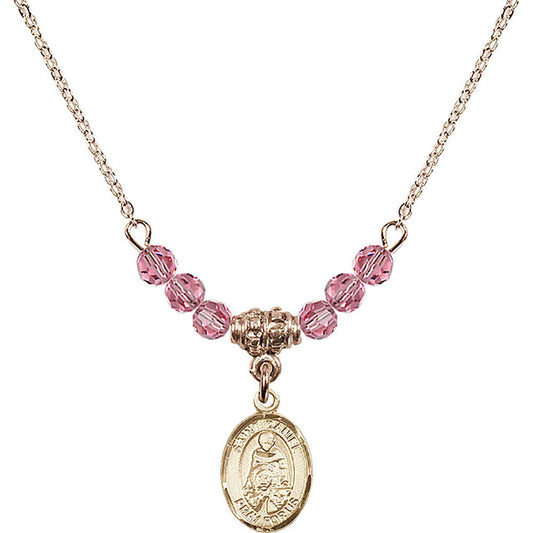 14kt Gold Filled Saint Daniel Birthstone Necklace with Rose Beads - 9024