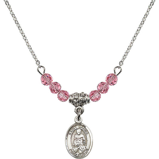 Sterling Silver Saint Daniel Birthstone Necklace with Rose Beads - 9024