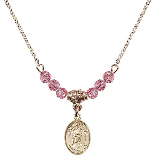 14kt Gold Filled Saint Edward the Confessor Birthstone Necklace with Rose Beads - 9026