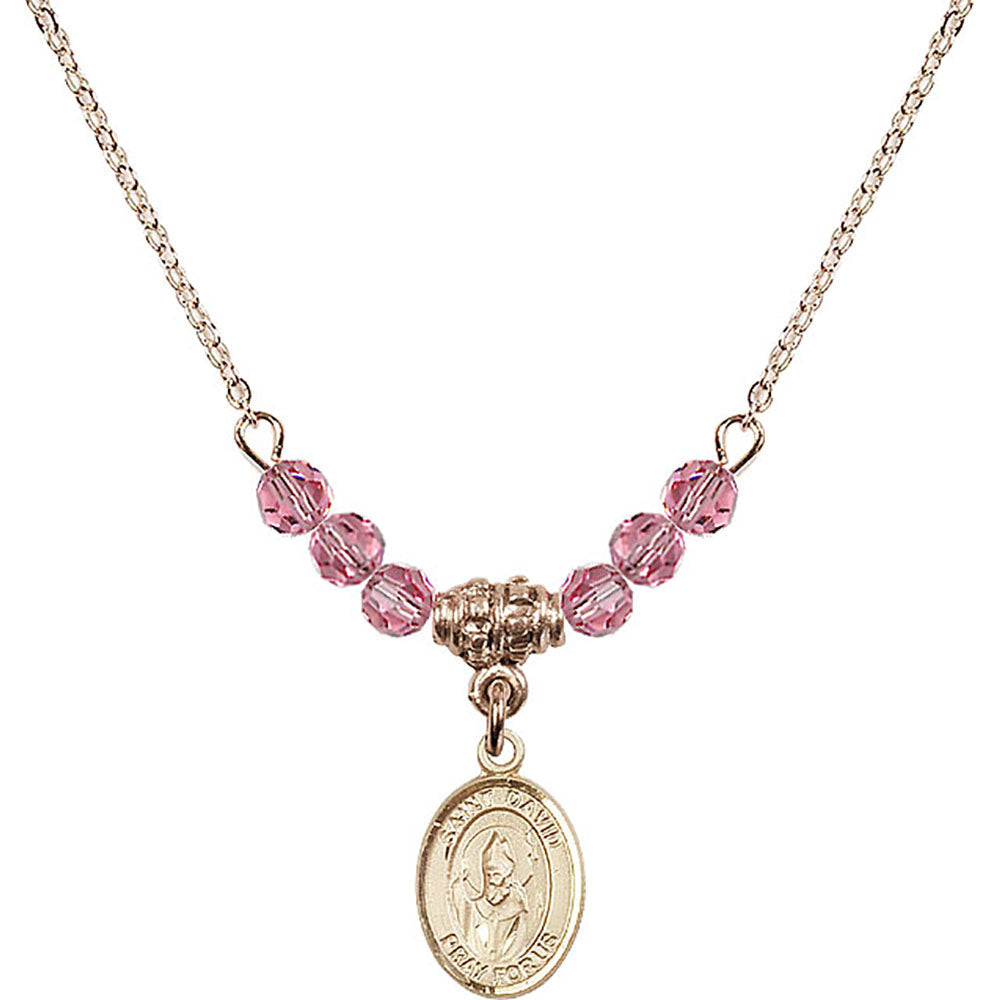 14kt Gold Filled Saint David of Wales Birthstone Necklace with Rose Beads - 9027
