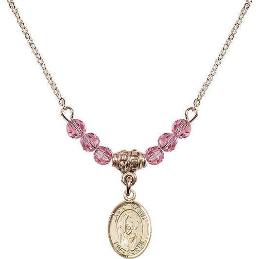 14kt Gold Filled Saint David of Wales Birthstone Necklace with Rose Beads - 9027