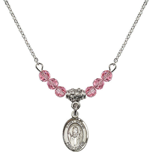 Sterling Silver Saint David of Wales Birthstone Necklace with Rose Beads - 9027