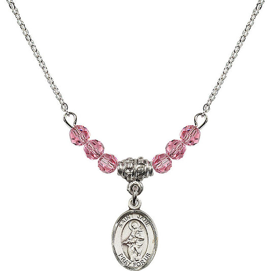 Sterling Silver Saint Jane of Valois Birthstone Necklace with Rose Beads - 9029