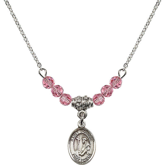 Sterling Silver Saint Dominic de Guzman Birthstone Necklace with Rose Beads - 9030