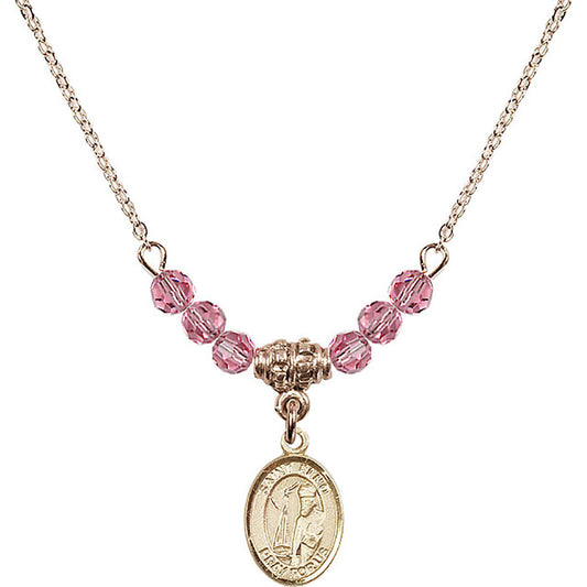 14kt Gold Filled Saint Elmo Birthstone Necklace with Rose Beads - 9031