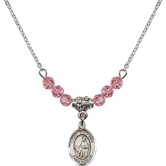 Sterling Silver Saint Dymphna Birthstone Necklace with Rose Beads - 9032