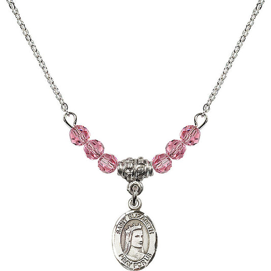 Sterling Silver Saint Elizabeth of Hungary Birthstone Necklace with Rose Beads - 9033