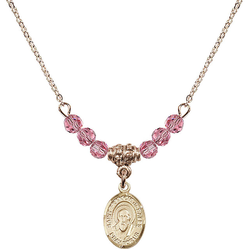 14kt Gold Filled Saint Francis de Sales Birthstone Necklace with Rose Beads - 9035