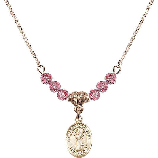 14kt Gold Filled Saint Francis of Assisi Birthstone Necklace with Rose Beads - 9036