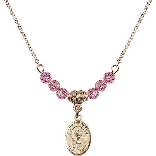 14kt Gold Filled Saint Genesius of Rome Birthstone Necklace with Rose Beads - 9038