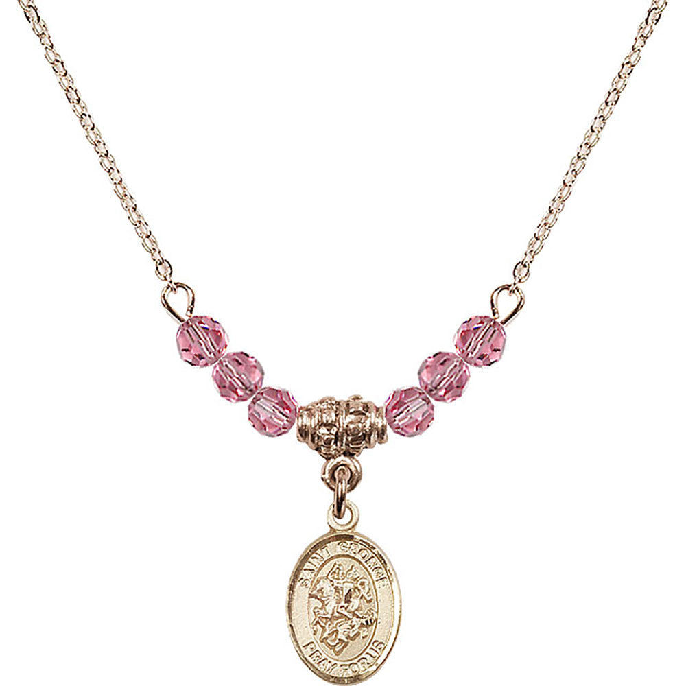 14kt Gold Filled Saint George Birthstone Necklace with Rose Beads - 9040