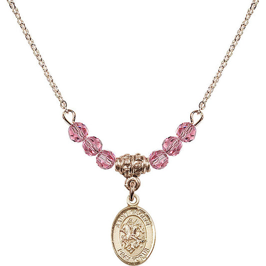 14kt Gold Filled Saint George Birthstone Necklace with Rose Beads - 9040