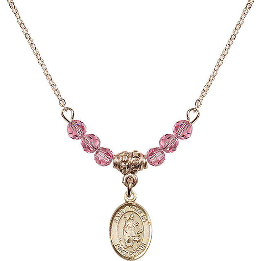 14kt Gold Filled Saint Hubert of Liege Birthstone Necklace with Rose Beads - 9045