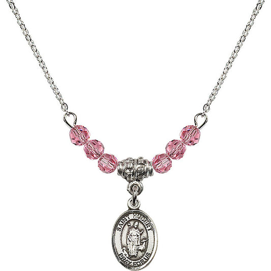 Sterling Silver Saint Hubert of Liege Birthstone Necklace with Rose Beads - 9045