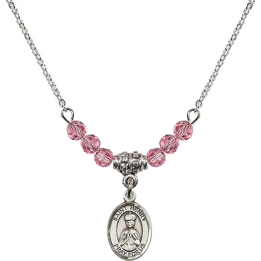 Sterling Silver Saint Henry II Birthstone Necklace with Rose Beads - 9046