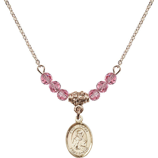 14kt Gold Filled Saint Isidore of Seville Birthstone Necklace with Rose Beads - 9049