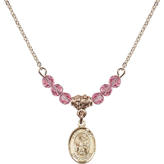 14kt Gold Filled Saint James the Greater Birthstone Necklace with Rose Beads - 9050