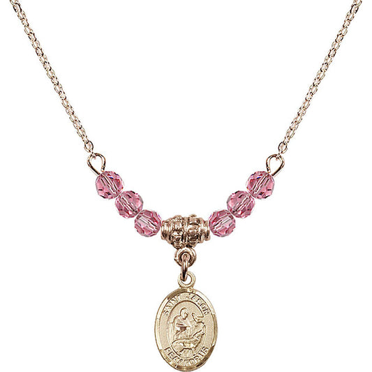 14kt Gold Filled Saint Jason Birthstone Necklace with Rose Beads - 9051