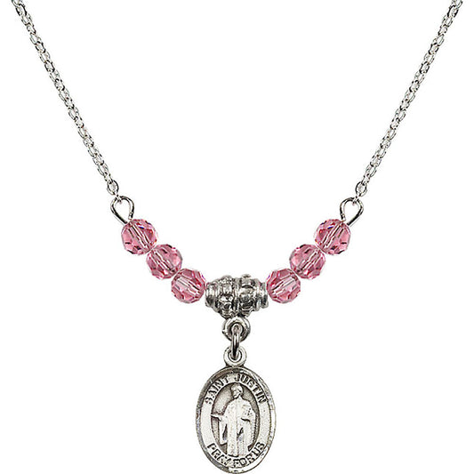 Sterling Silver Saint Justin Birthstone Necklace with Rose Beads - 9052