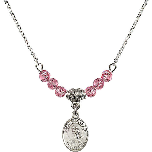 Sterling Silver Saint Joan of Arc Birthstone Necklace with Rose Beads - 9053
