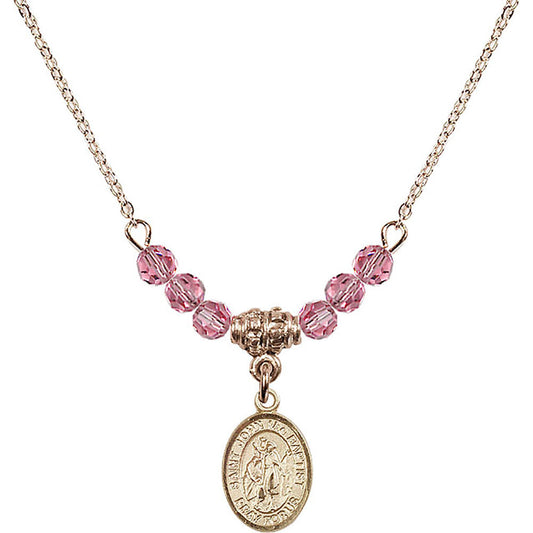 14kt Gold Filled Saint John the Baptist Birthstone Necklace with Rose Beads - 9054