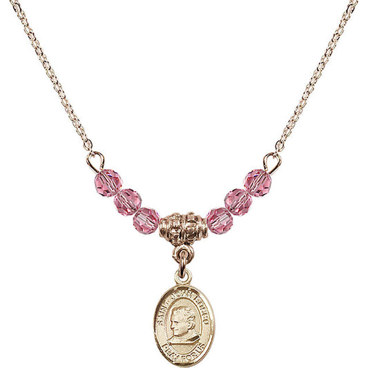 14kt Gold Filled Saint John Bosco Birthstone Necklace with Rose Beads - 9055