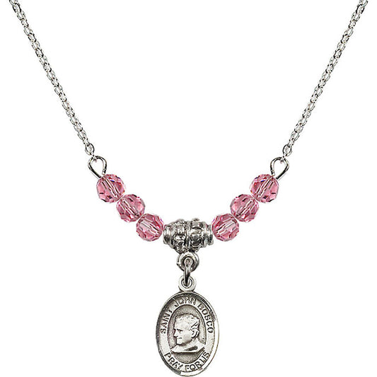 Sterling Silver Saint John Bosco Birthstone Necklace with Rose Beads - 9055