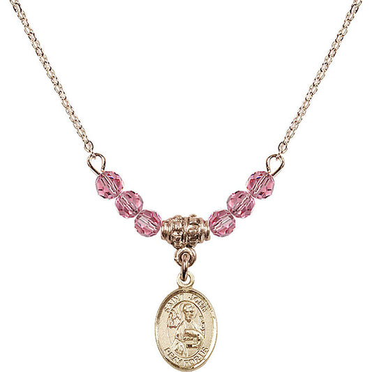 14kt Gold Filled Saint John the Apostle Birthstone Necklace with Rose Beads - 9056