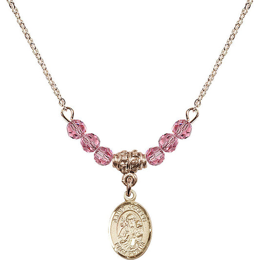 14kt Gold Filled Saint Joseph Birthstone Necklace with Rose Beads - 9058