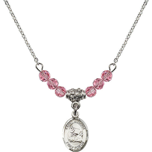Sterling Silver Saint Joshua Birthstone Necklace with Rose Beads - 9059