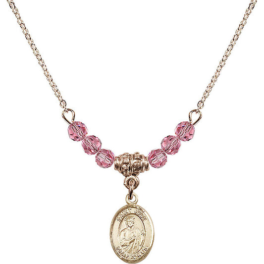14kt Gold Filled Saint Jude Thaddeus Birthstone Necklace with Rose Beads - 9060