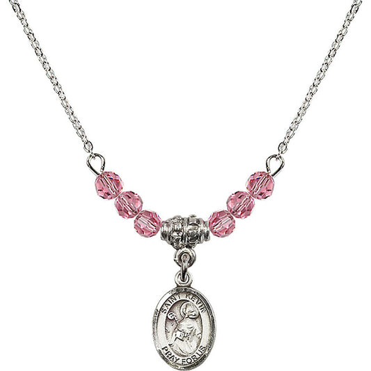 Sterling Silver Saint Kevin Birthstone Necklace with Rose Beads - 9062
