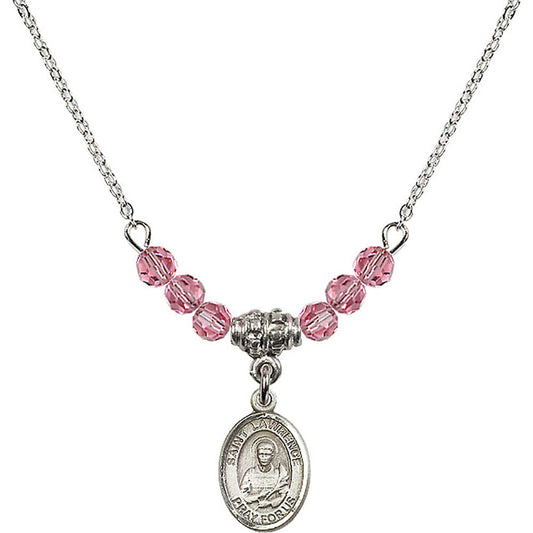 Sterling Silver Saint Lawrence Birthstone Necklace with Rose Beads - 9063