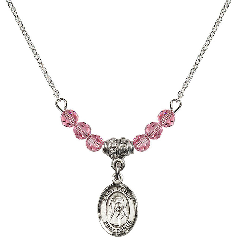 Sterling Silver Saint Louise de Marillac Birthstone Necklace with Rose Beads - 9064