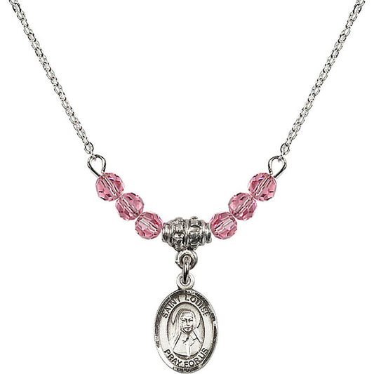 Sterling Silver Saint Louise de Marillac Birthstone Necklace with Rose Beads - 9064