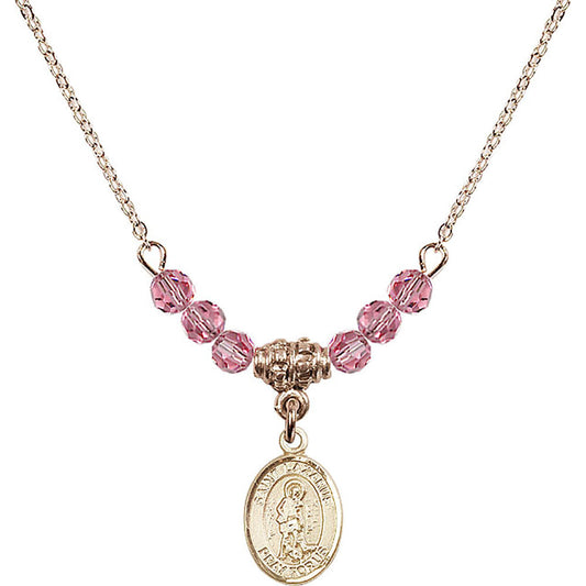 14kt Gold Filled Saint Lazarus Birthstone Necklace with Rose Beads - 9066