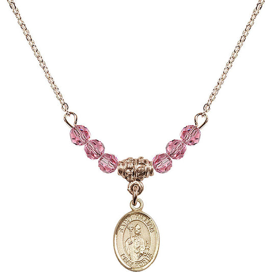 14kt Gold Filled Saint Kilian Birthstone Necklace with Rose Beads - 9067