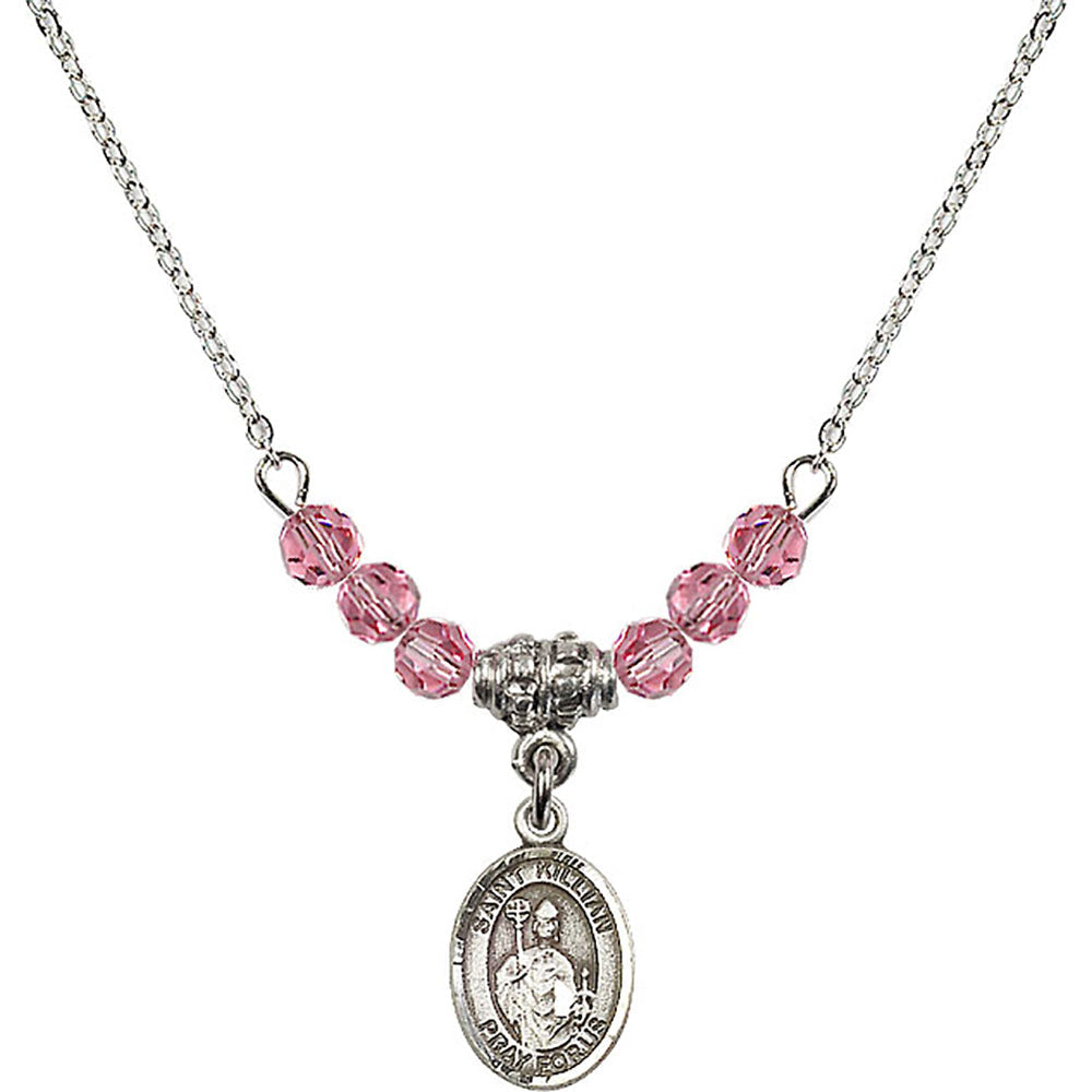 Sterling Silver Saint Kilian Birthstone Necklace with Rose Beads - 9067