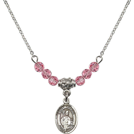 Sterling Silver Saint Kilian Birthstone Necklace with Rose Beads - 9067