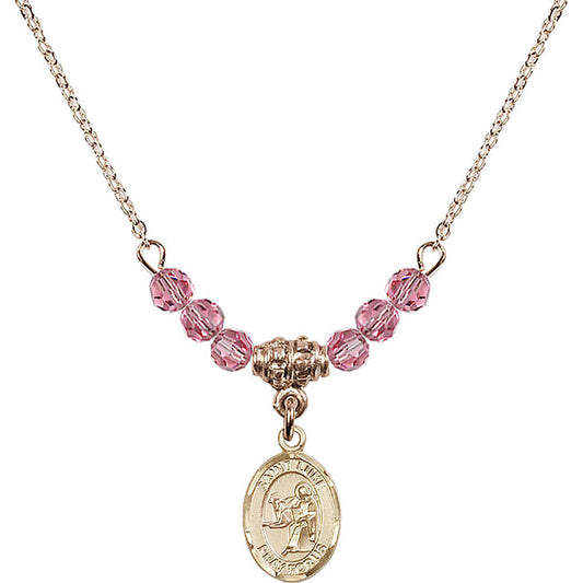 14kt Gold Filled Saint Luke the Apostle Birthstone Necklace with Rose Beads - 9068