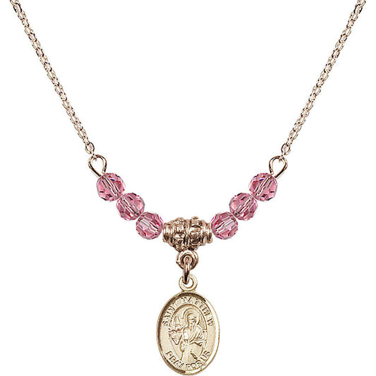 14kt Gold Filled Saint Matthew the Apostle Birthstone Necklace with Rose Beads - 9074