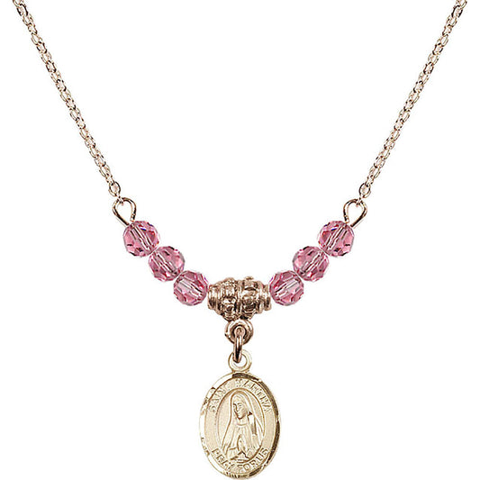 14kt Gold Filled Saint Martha Birthstone Necklace with Rose Beads - 9075