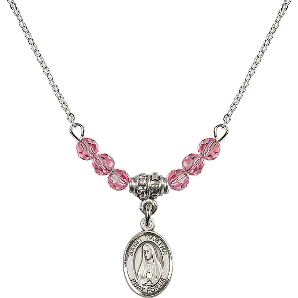 Sterling Silver Saint Martha Birthstone Necklace with Rose Beads - 9075
