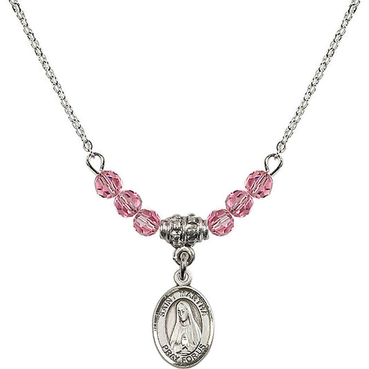Sterling Silver Saint Martha Birthstone Necklace with Rose Beads - 9075